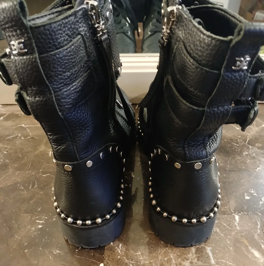 Sam Edelman Black Combat Boots with Silver Studs - Picture 5 of 11